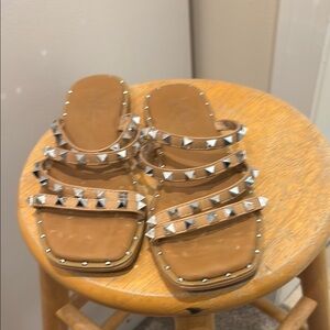 Nicole Miller Tan Silver Studded Sandals
